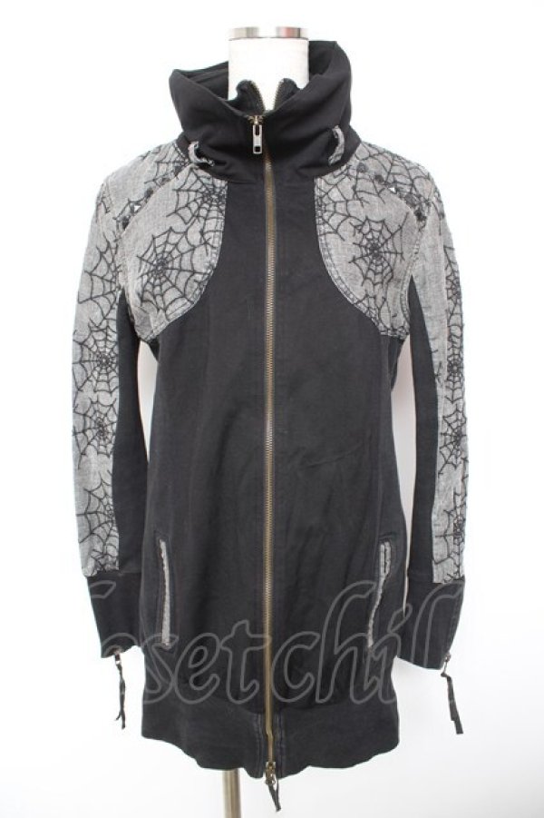 画像1: h.ANARCHY / 蜘蛛の巣刺繍ダブルジップパーカー  黒 Y-26-01-18-043-HN-TO-SZ-ZY (1)