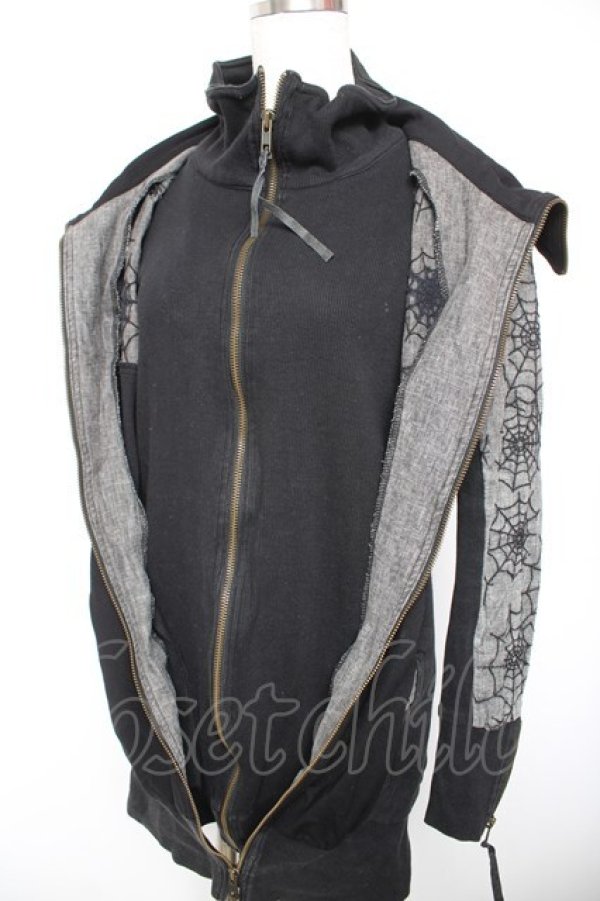 画像3: h.ANARCHY / 蜘蛛の巣刺繍ダブルジップパーカー  黒 Y-26-01-18-043-HN-TO-SZ-ZY (3)