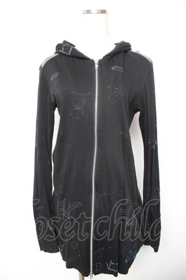 画像1: Sixh / ねこじろうptロングパーカー  黒 Y-26-01-18-044-HN-TO-SZ-ZY (1)