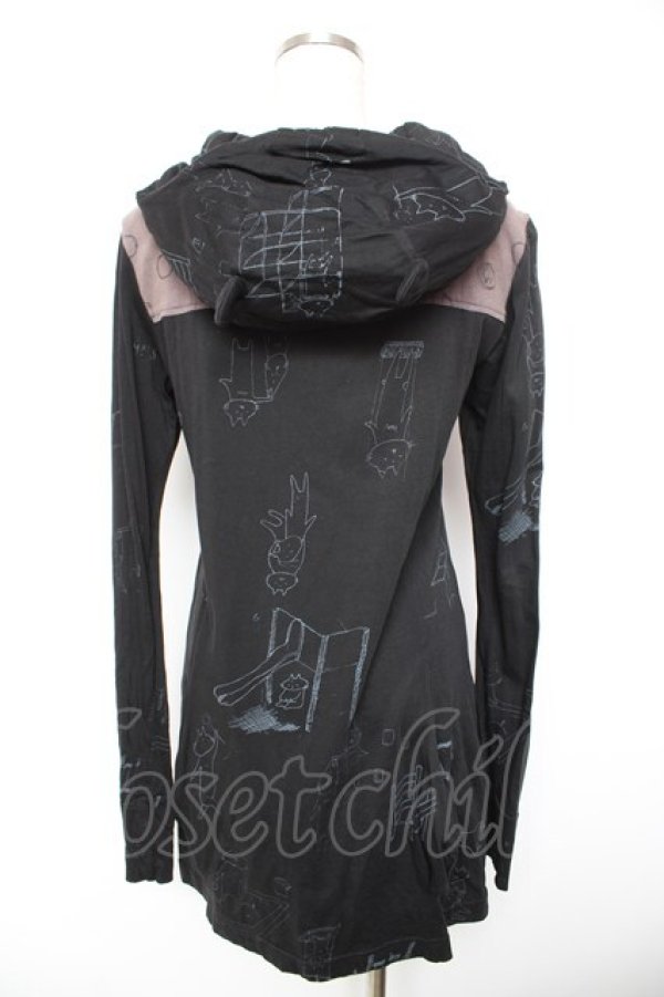 画像2: Sixh / ねこじろうptロングパーカー  黒 Y-26-01-18-044-HN-TO-SZ-ZY (2)