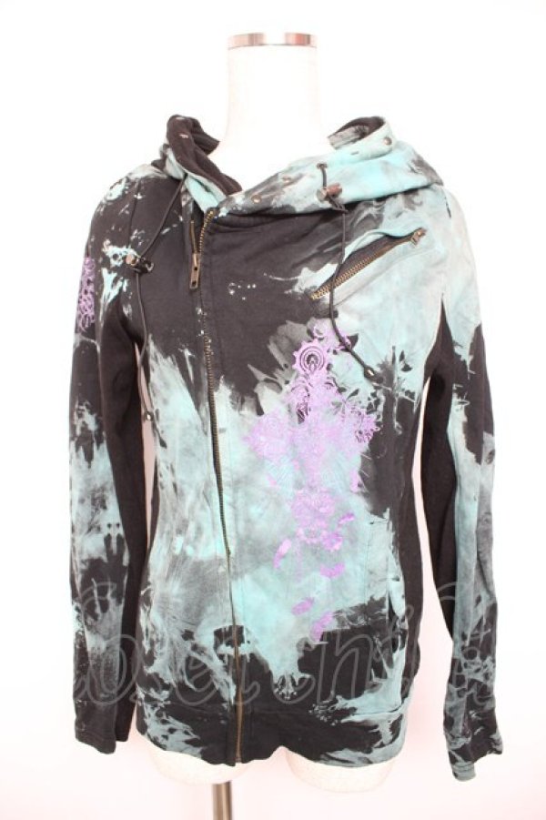 画像1: Sixh / ムラ染グラフィックパーカー  黒×グリーン Y-26-01-18-045-HN-TO-SZ-ZY (1)