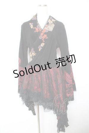 画像: Qutie Frash / 蜘蛛の巣レース着物袖ワンピース  黒×赤 Y-26-01-18-047-QU-OP-SZ-ZY