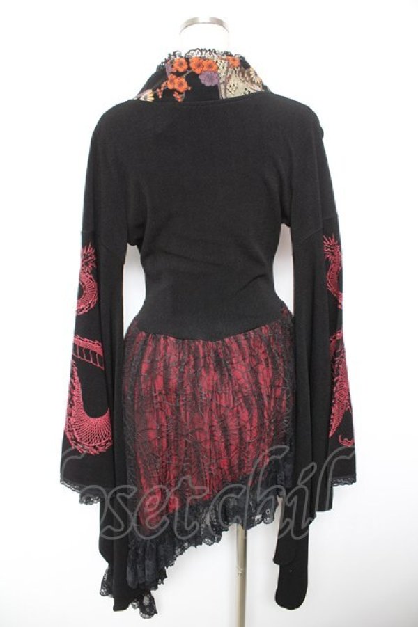 画像2: Qutie Frash / 蜘蛛の巣レース着物袖ワンピース  黒×赤 Y-26-01-18-047-QU-OP-SZ-ZY (2)