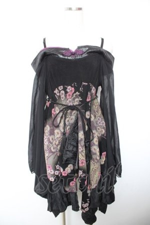 画像: Qutie Frash / ちりめんシフォン着物袖チュニック  黒 Y-26-01-18-048-QU-JA-SZ-ZY