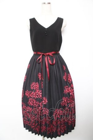 画像: axes femme / 彼岸花柄プリーツジャンスカ  黒 Y-26-01-18-054-AX-OP-SZ-ZY