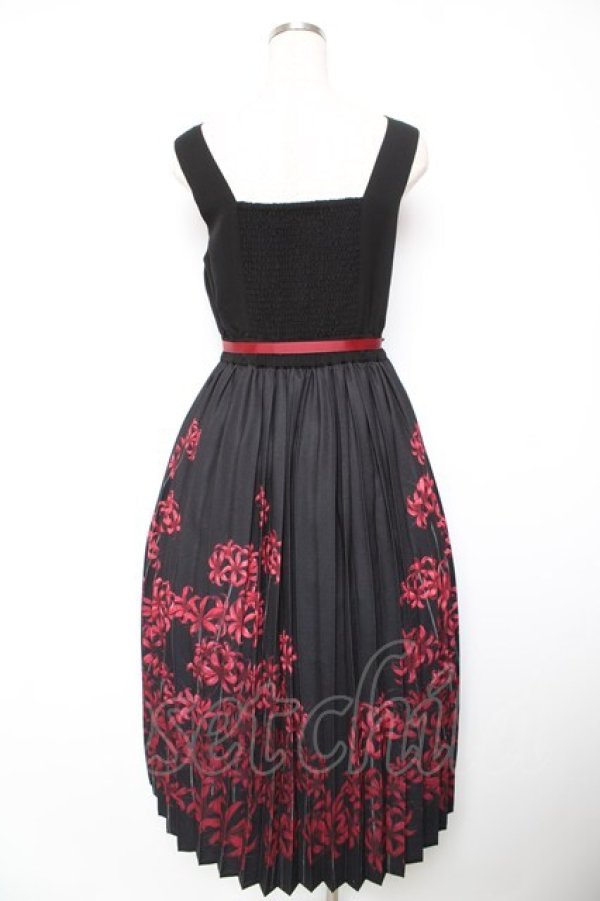 画像2: axes femme / 彼岸花柄プリーツジャンスカ  黒 Y-26-01-18-054-AX-OP-SZ-ZY (2)