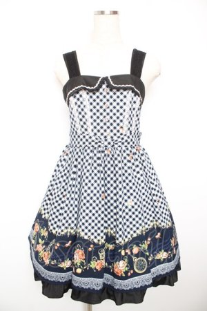 画像: axes femme / ギンガム×花柄ワンピース M 紺 Y-26-01-18-055-AX-OP-SZ-ZY