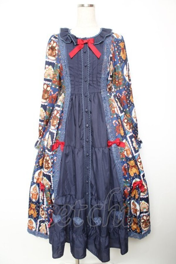 画像1: Chalmiere / クリスマス柄ワンピース  ネイビー Y-26-01-18-058-LO-OP-SZ-ZY (1)