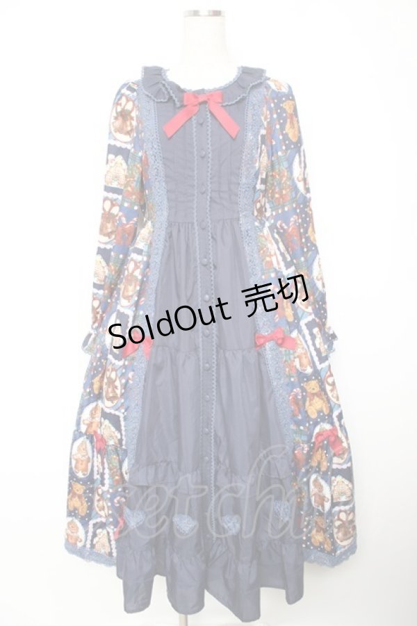 画像1: Chalmiere / クリスマス柄ワンピース  ネイビー Y-26-01-18-058-LO-OP-SZ-ZT0214D (1)