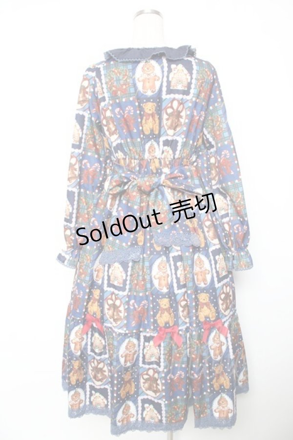 画像2: Chalmiere / クリスマス柄ワンピース  ネイビー Y-26-01-18-058-LO-OP-SZ-ZT0214D (2)