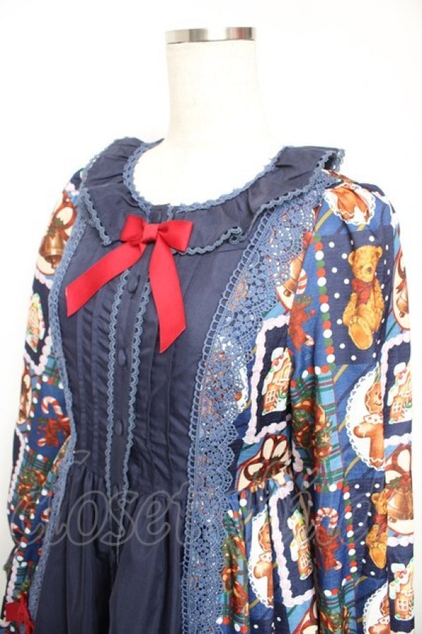 画像3: Chalmiere / クリスマス柄ワンピース  ネイビー Y-26-01-18-058-LO-OP-SZ-ZY (3)