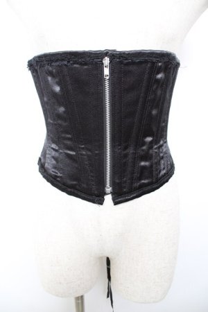 画像: Dangerous nude / サテンZIPアップコルセット  黒 Y-26-01-18-074-PU-BL-SZ-ZY