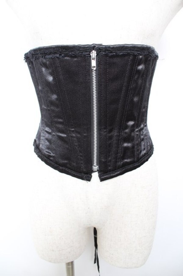 画像1: Dangerous nude / サテンZIPアップコルセット  黒 Y-26-01-18-074-PU-BL-SZ-ZY (1)