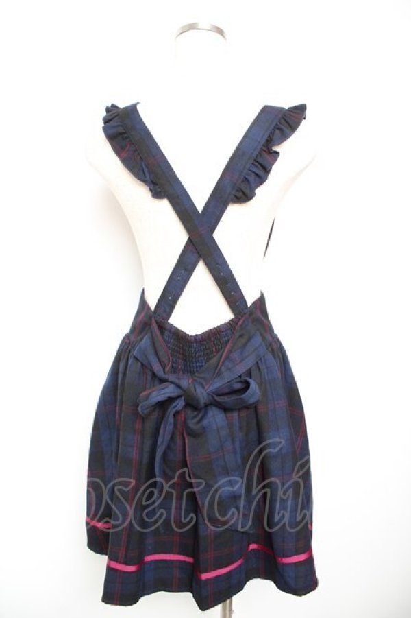 画像2: Amavel / フリルサス付チェックスカート  ネイビー Y-26-01-18-076-CA-SK-SZ-ZY (2)