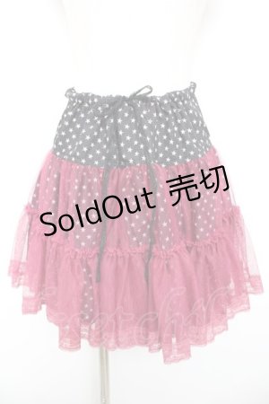 画像: ALGONQUINS / チュール重ね星スカート  黒×ピンク Y-26-01-18-083-AL-SK-SZ-ZY