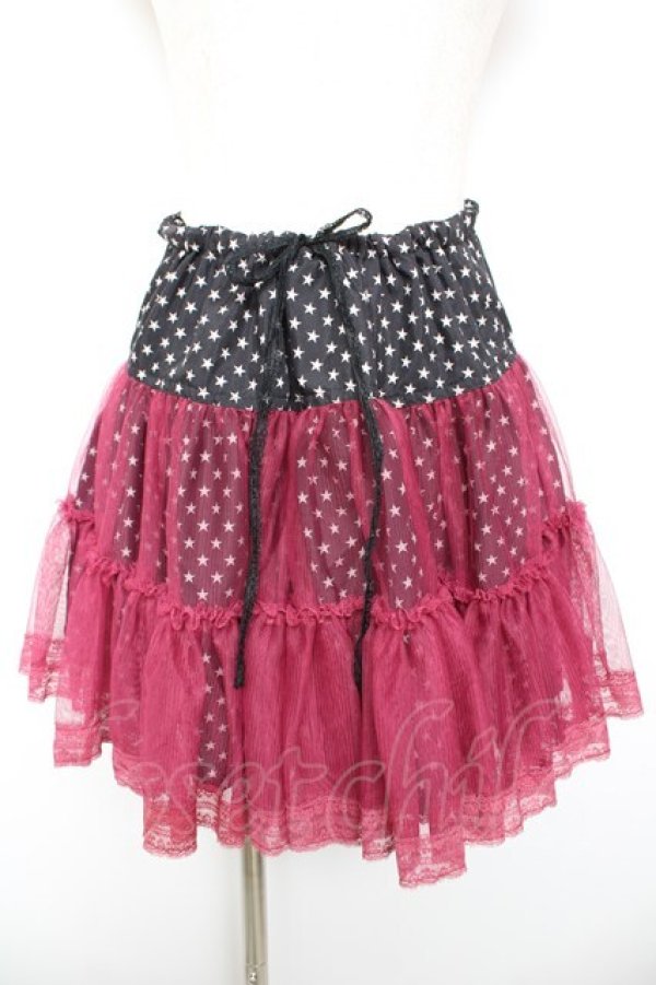 画像1: ALGONQUINS / チュール重ね星スカート  黒×ピンク Y-26-01-18-083-AL-SK-SZ-ZY (1)