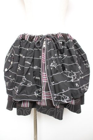 画像: MINT NeKO / ZIPギャザースカート  黒 Y-26-01-18-084-HN-SK-SZ-ZY