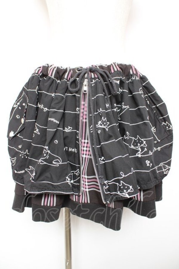 画像1: MINT NeKO / ZIPギャザースカート  黒 Y-26-01-18-084-HN-SK-SZ-ZY (1)