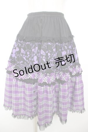 画像: PUTUMAYO / アリス柄チェック切替スカート  パープル Y-26-01-18-086-PT-SK-SZ-ZY