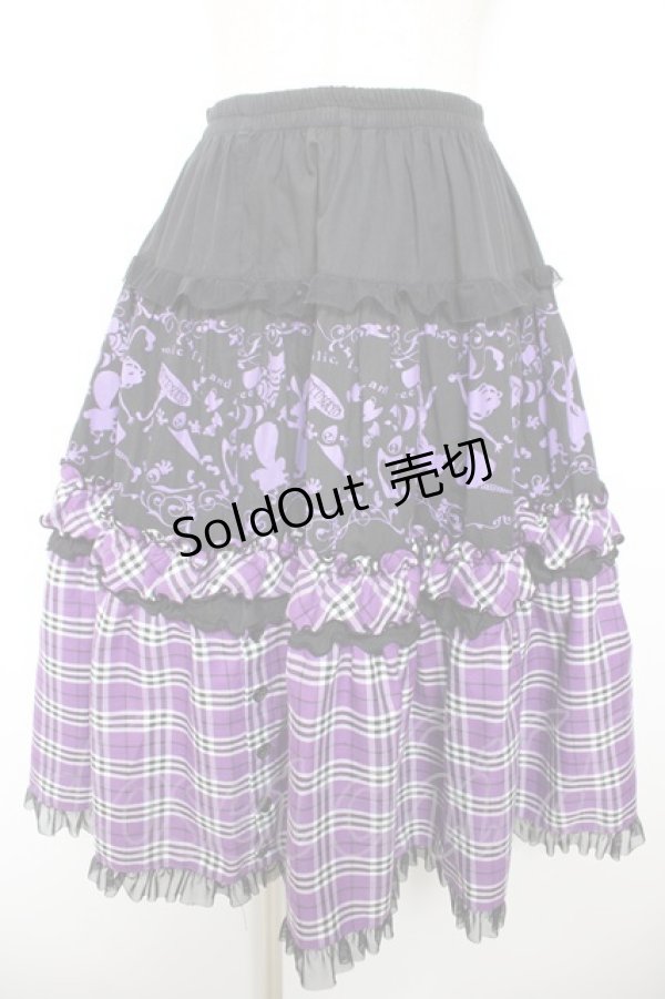 画像1: PUTUMAYO / アリス柄チェック切替スカート  パープル Y-26-01-18-086-PT-SK-SZ-ZY (1)