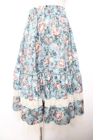 画像: axes femme / ホーリーローズ柄フリルスカート F サックス Y-26-01-18-097-AX-SK-SZ-ZY