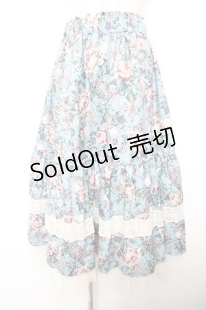 画像: axes femme / ホーリーローズ柄フリルスカート F サックス Y-26-01-18-097-AX-SK-SZ-ZY