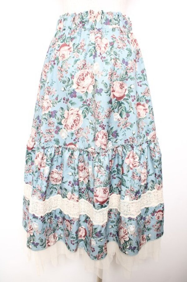 画像2: axes femme / ホーリーローズ柄フリルスカート F サックス Y-26-01-18-097-AX-SK-SZ-ZY (2)