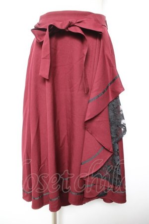 画像: axes femme / リボン付フリルスカート M ワイン Y-26-01-18-106-AX-SK-SZ-ZY