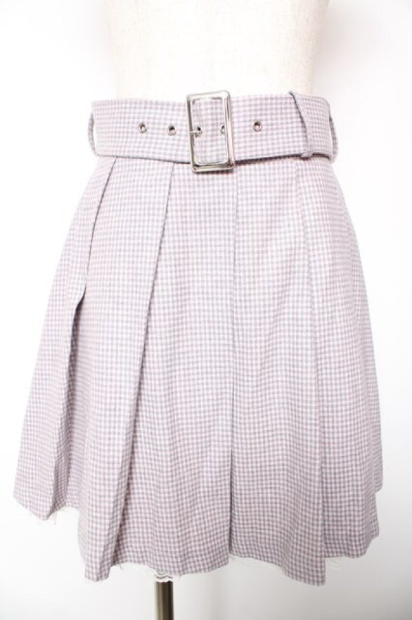 画像1: Ank Rouge / 裾レースチェックプリーツスカート M ピンク Y-26-01-18-126-CA-SK-SZ-ZY (1)