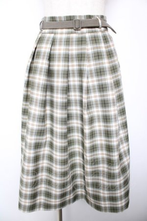 画像: F i.n.t / ベルト付きサマーチェックタックスカート F グリーン Y-26-01-18-127-CA-SK-SZ-ZY