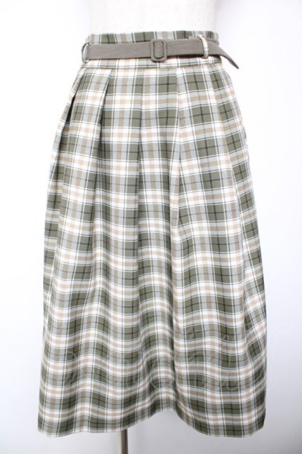 画像1: F i.n.t / ベルト付きサマーチェックタックスカート F グリーン Y-26-01-18-127-CA-SK-SZ-ZY (1)