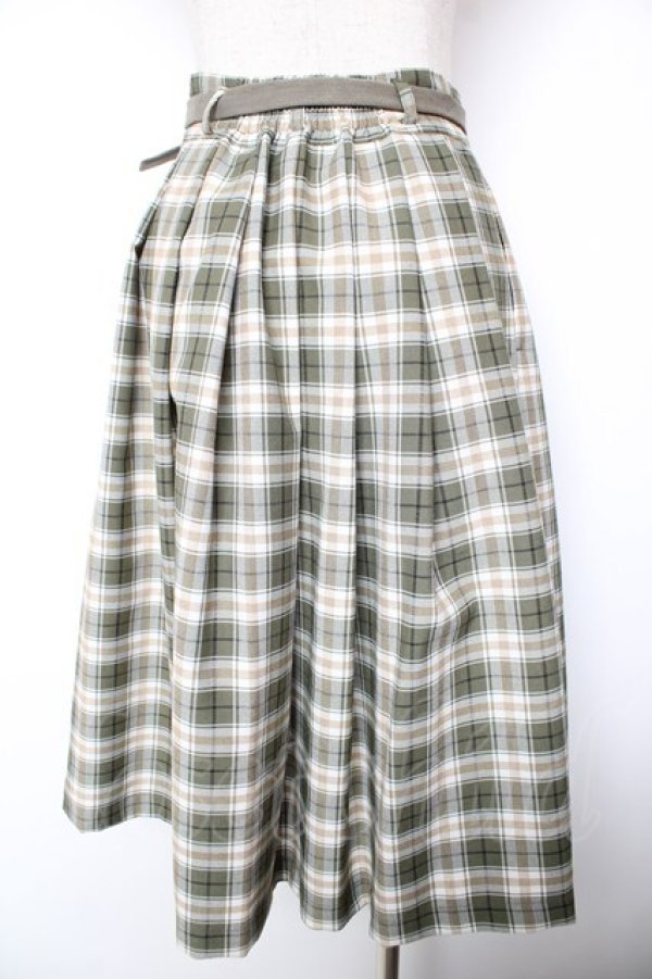 画像2: F i.n.t / ベルト付きサマーチェックタックスカート F グリーン Y-26-01-18-127-CA-SK-SZ-ZY (2)
