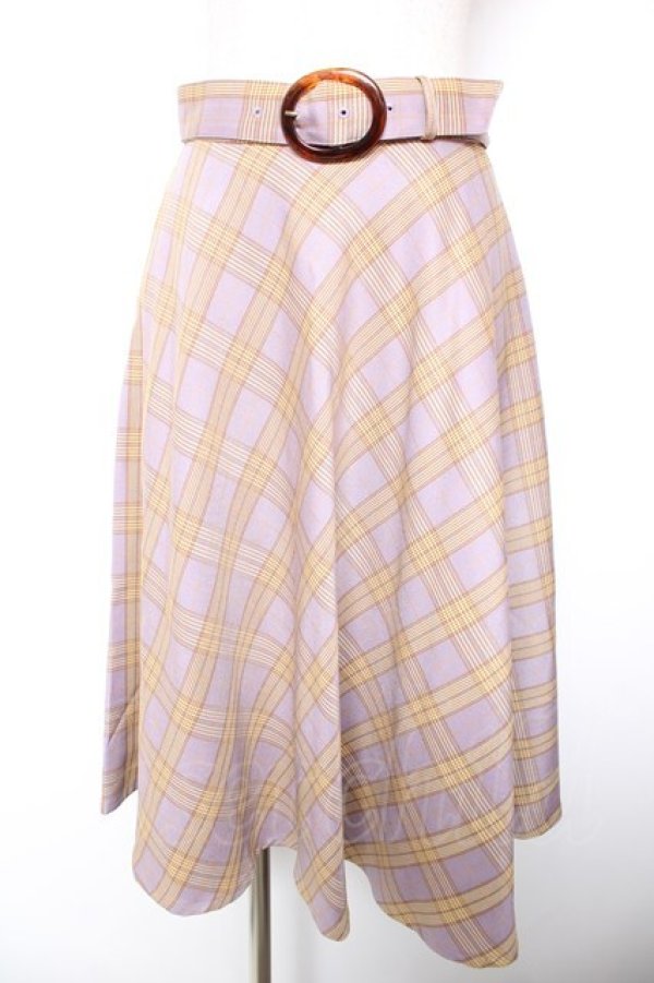 画像1: F&A / べっ甲ベルト付きチェックフレアースカート F パープル Y-26-01-18-132-LO-SK-SZ-ZY (1)
