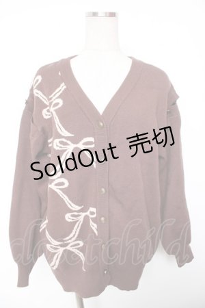 画像: axes femme / リボンジャガードバイカラーカーディガン  ブラウン Y-26-01-18-028-AX-TO-SZ-ZY