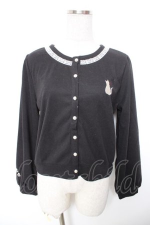 画像: axes femme / 袖口×胸元ネコ刺繍カットカーディガン F 黒 Y-26-01-18-034-AX-TO-SZ-ZY