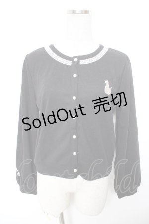 画像: axes femme / 袖口×胸元ネコ刺繍カットカーディガン F 黒 Y-26-01-18-034-AX-TO-SZ-ZY