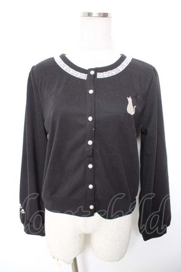 画像1: axes femme / 袖口×胸元ネコ刺繍カットカーディガン F 黒 Y-26-01-18-034-AX-TO-SZ-ZY (1)