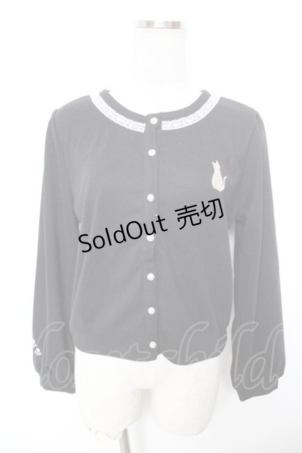 画像1: axes femme / 袖口×胸元ネコ刺繍カットカーディガン F 黒 Y-26-01-18-034-AX-TO-SZ-ZY (1)