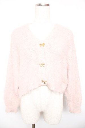 画像: F i.n.t / リボン釦フェザーニットカーディガン F ピンク Y-26-01-18-038-CA-TO-SZ-ZY