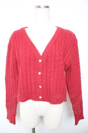 画像: F i.n.t / ハート釦ケーブルニットカーディガン F レッド Y-26-01-18-039-CA-TO-SZ-ZY