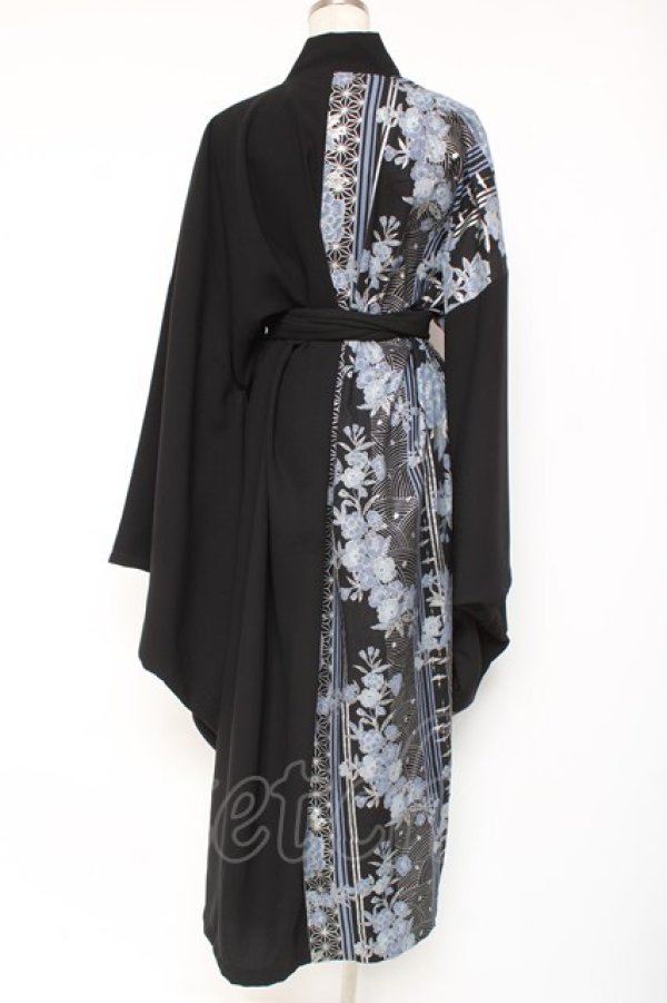 画像2: Deorart / 和柄切替着流しガウン  黒×青 Y-26-01-20-028-PU-JA-SZ-ZY (2)
