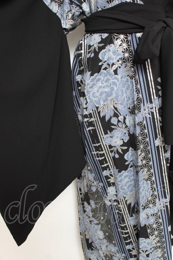 画像4: Deorart / 和柄切替着流しガウン  黒×青 Y-26-01-20-028-PU-JA-SZ-ZY (4)