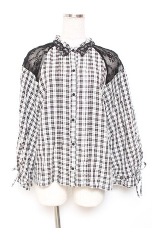 画像: axes femme POETIQUE / 肩レースデザインパフ袖ブラウス  黒 Y-26-01-20-004-AX-TO-SZ-ZY