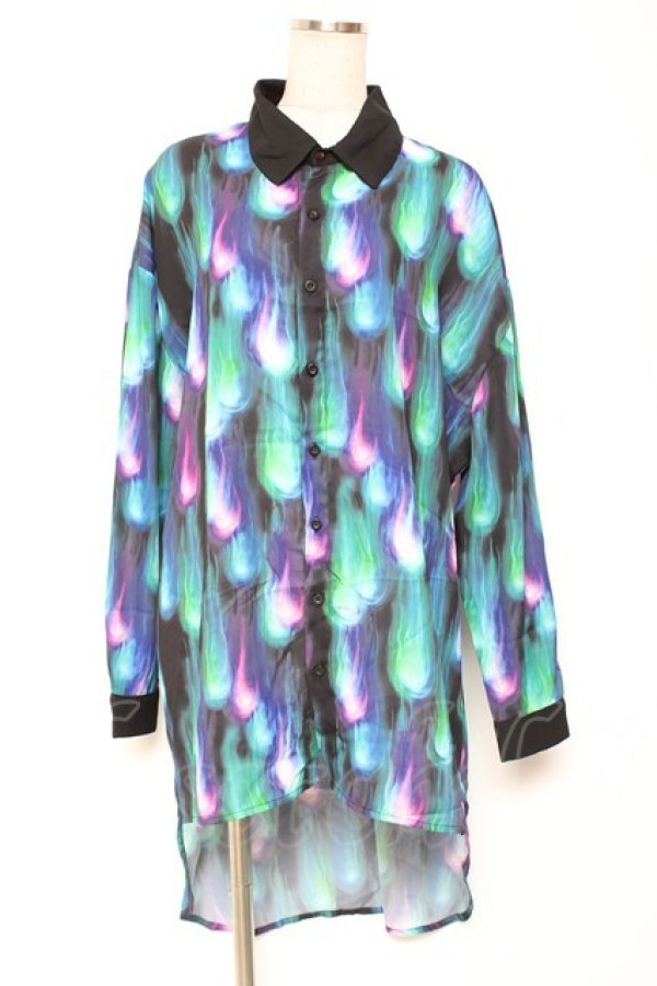 画像1: Drug Honey / 幻影鬼炎柄テールカットシャツ  黒 Y-26-01-20-031-PU-BL-SZ-ZY (1)