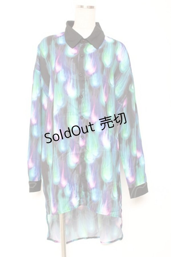 画像1: Drug Honey / 幻影鬼炎柄テールカットシャツ  黒 Y-26-01-20-031-PU-BL-SZ-ZI (1)