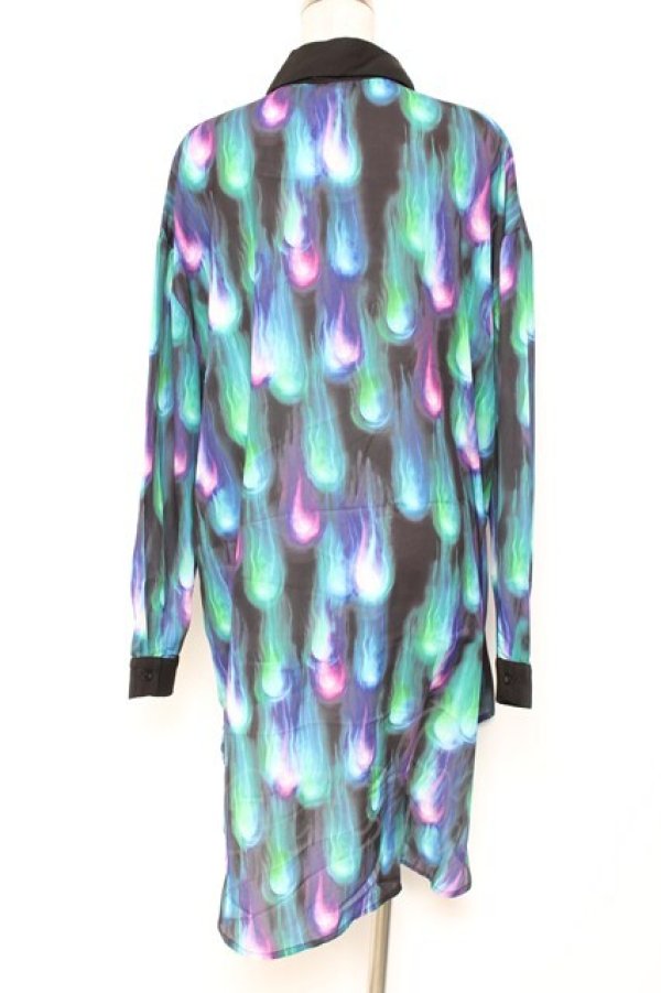 画像2: Drug Honey / 幻影鬼炎柄テールカットシャツ  黒 Y-26-01-20-031-PU-BL-SZ-ZY (2)