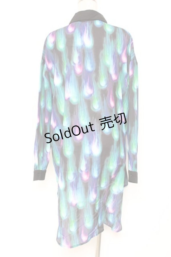 画像2: Drug Honey / 幻影鬼炎柄テールカットシャツ  黒 Y-26-01-20-031-PU-BL-SZ-ZI (2)