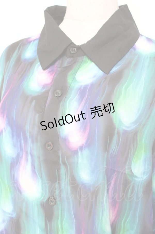 画像3: Drug Honey / 幻影鬼炎柄テールカットシャツ  黒 Y-26-01-20-031-PU-BL-SZ-ZI (3)