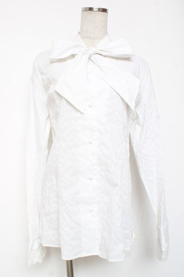 画像1: MIHO MATSUDA / ボウタインスタンドカラーブラウス L ホワイト Y-26-01-20-036-GO-BL-SZ-ZY (1)