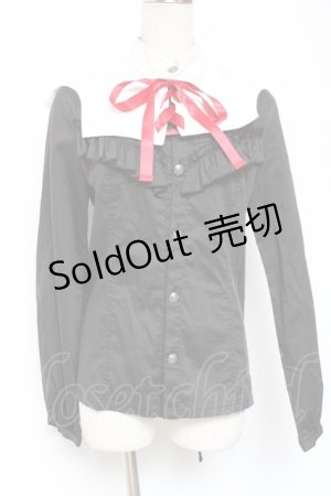 画像: ALGONQUINS / つけ襟付きフリルブラウス M 黒 Y-26-01-20-037-AL-BL-SZ-ZI